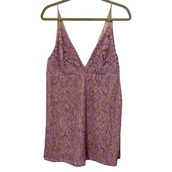 Free People Dangerous Love Pink Lace Corduroy Overlay Mini Dress Size 8 - Picture 1 of 11
